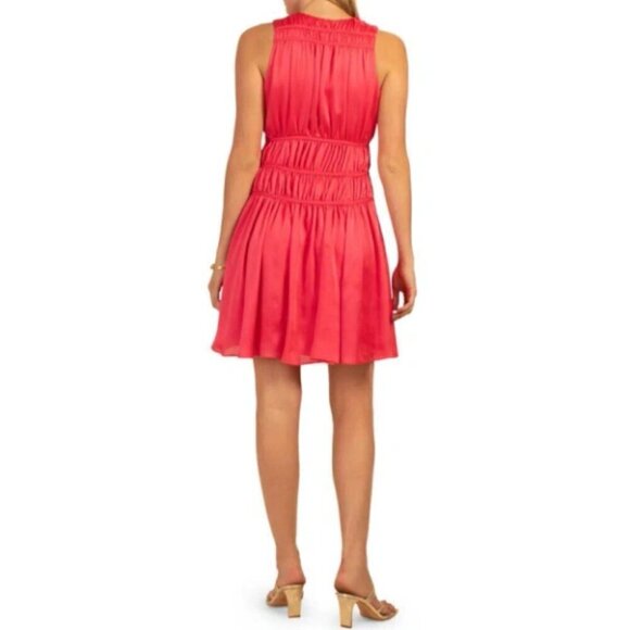 Trina Turk 'Islander' Shirred Satin Sleeveless Dress, Watermelon - Picture 3 of 4